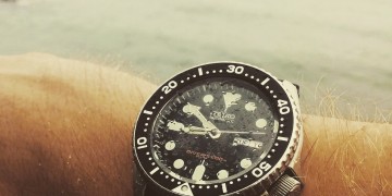 Seiko SKX007 in the fog, with water droplets