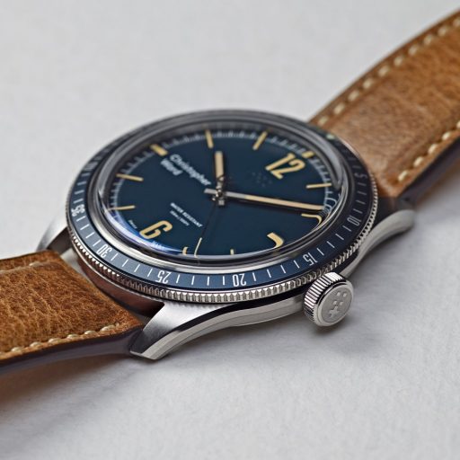 Christopher Ward Retro C65 Trident Diver Blue Leather Side