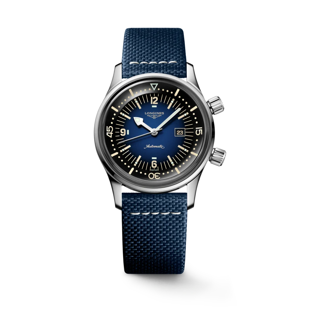 Stock photo of the Longines Legend Diver with a blue dial